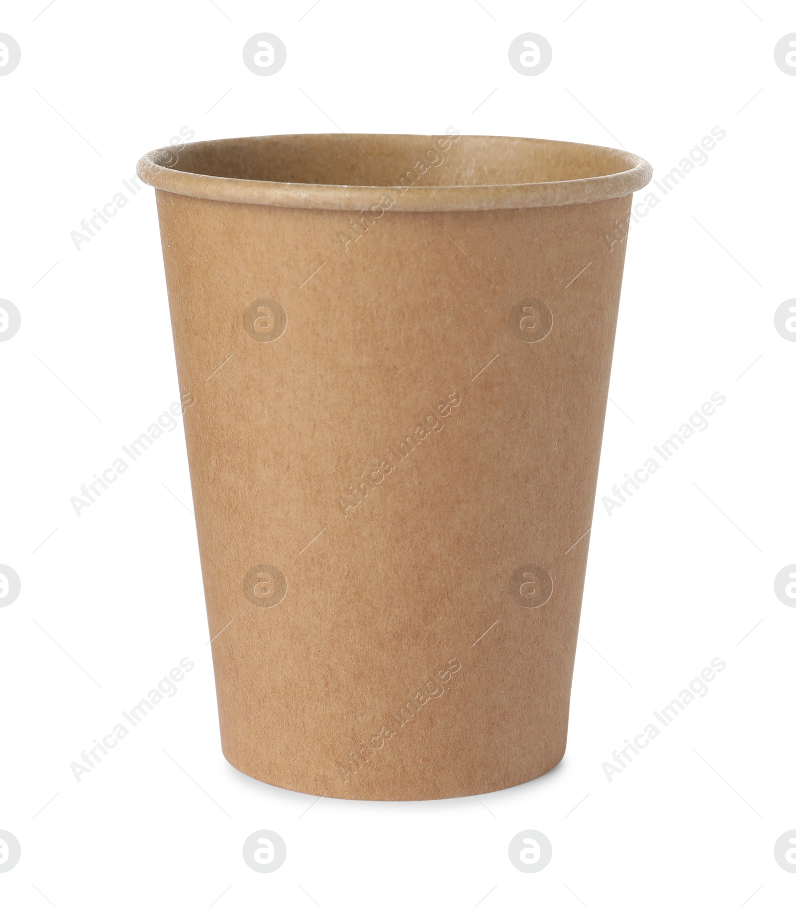 Photo of One paper cup on white background. Mockup for design