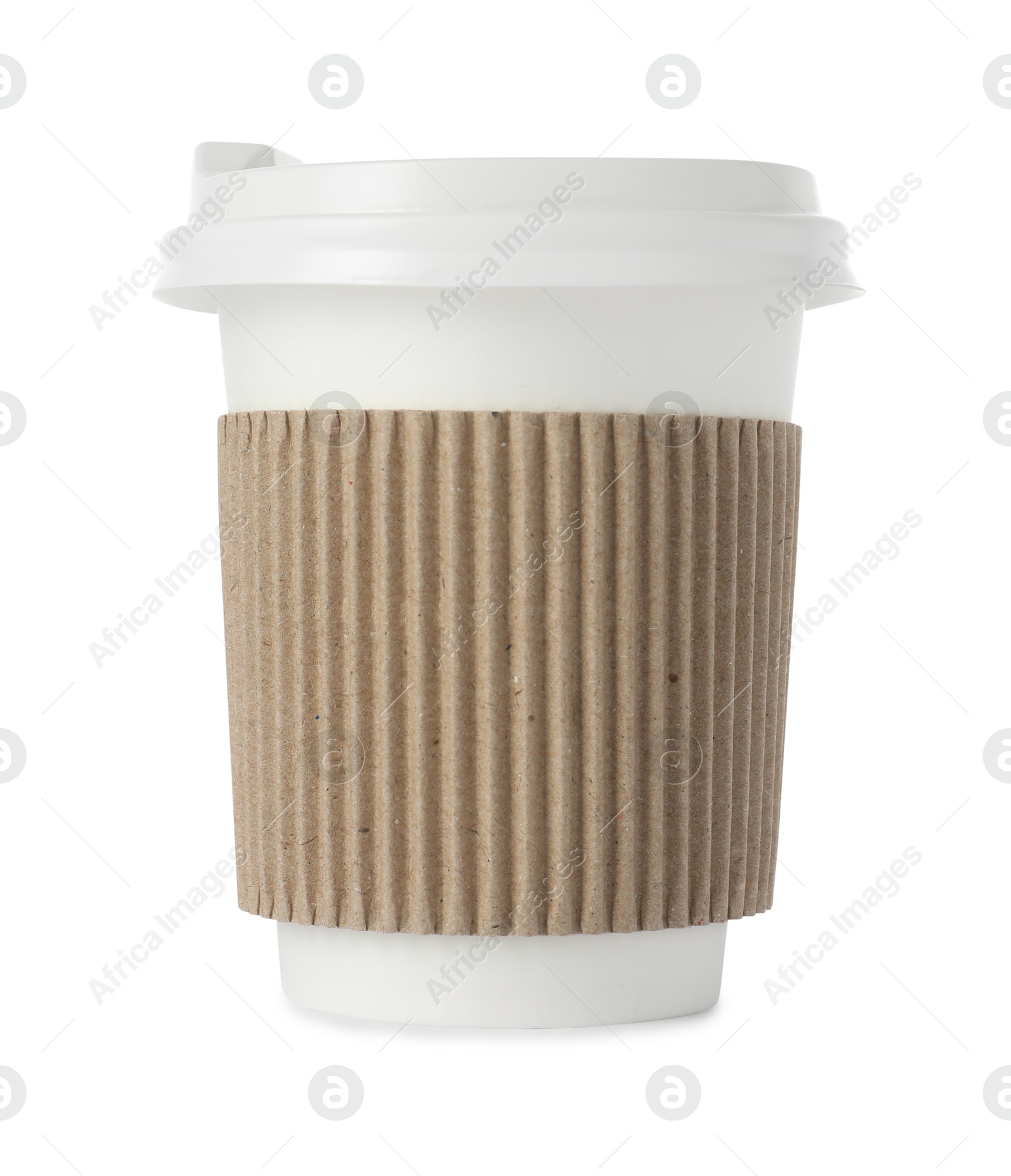 Photo of Paper cup with lid on white background. Mockup for design