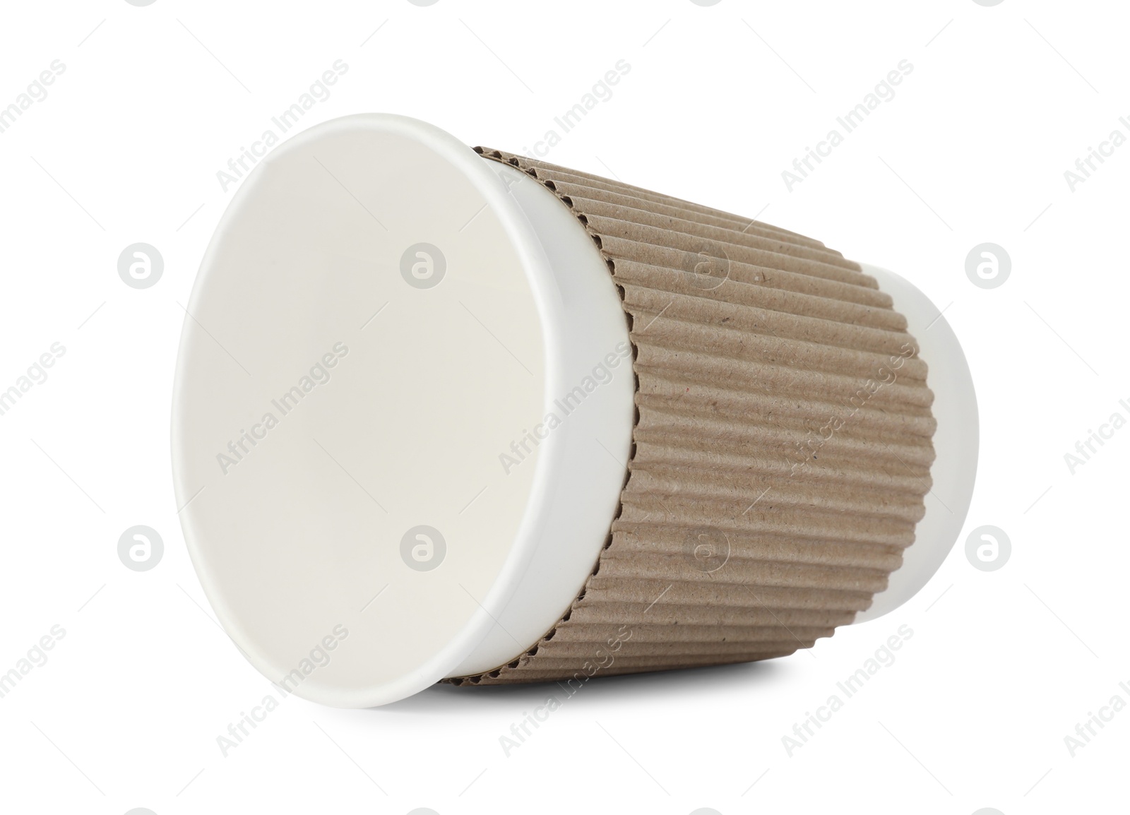 One paper cup on white background. Mockup for design Photo of One paper cup on white background. Mockup for design