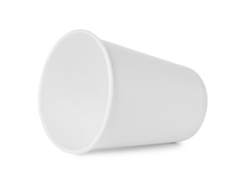 Photo of One paper cup on white background. Mockup for design