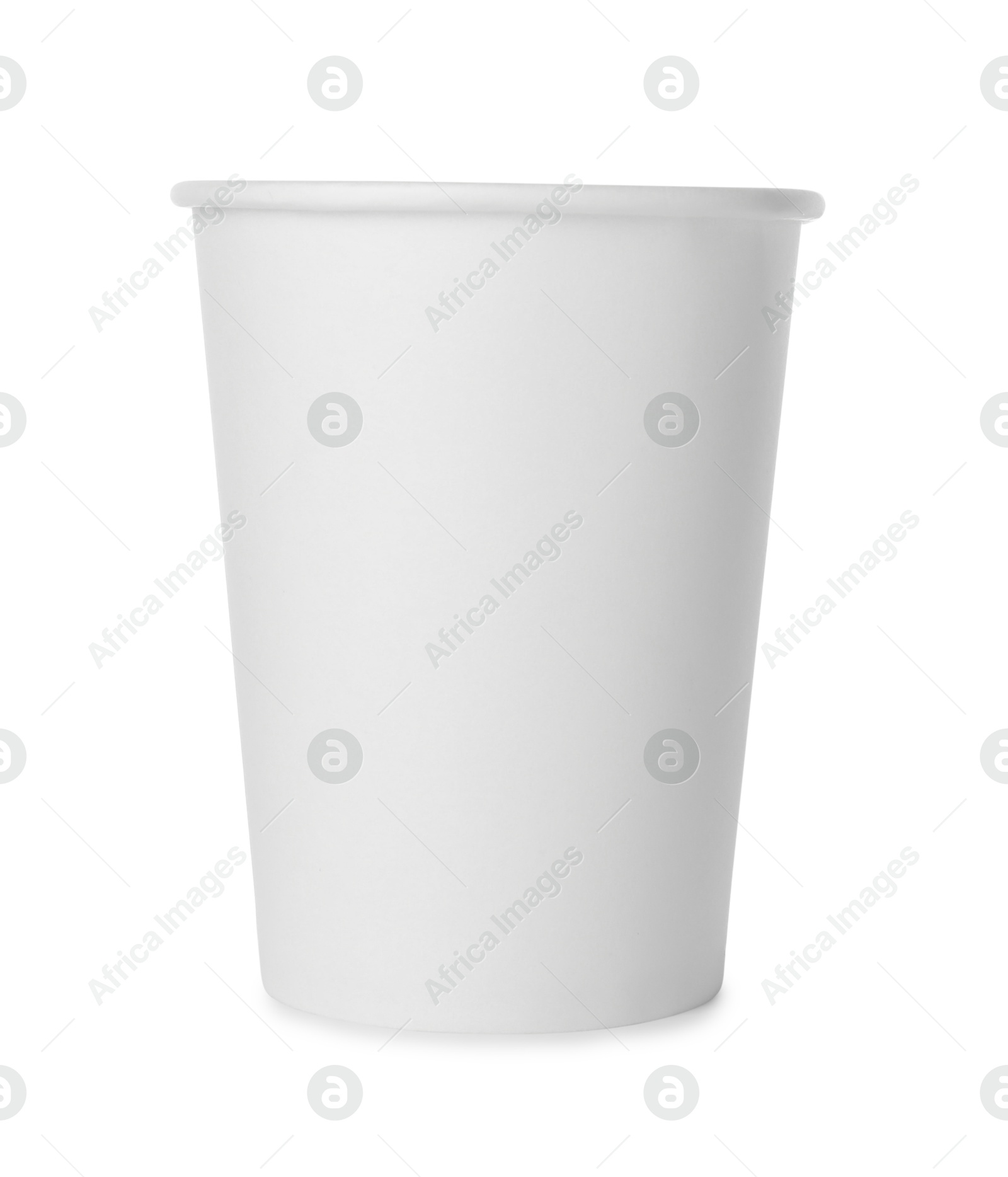 Photo of One paper cup on white background. Mockup for design