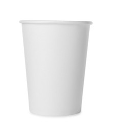 Photo of One paper cup on white background. Mockup for design