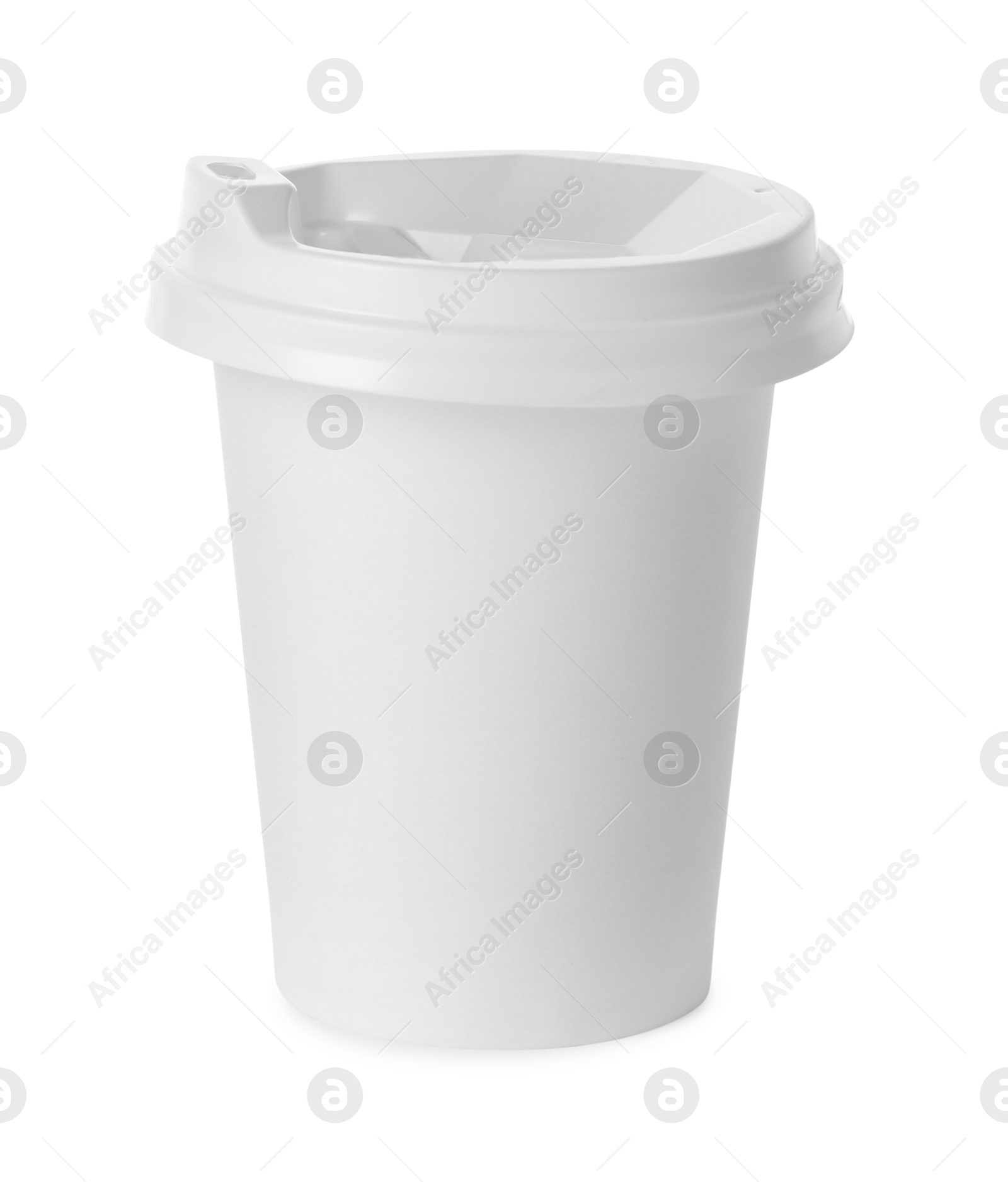 Photo of Paper cup with lid on white background. Mockup for design