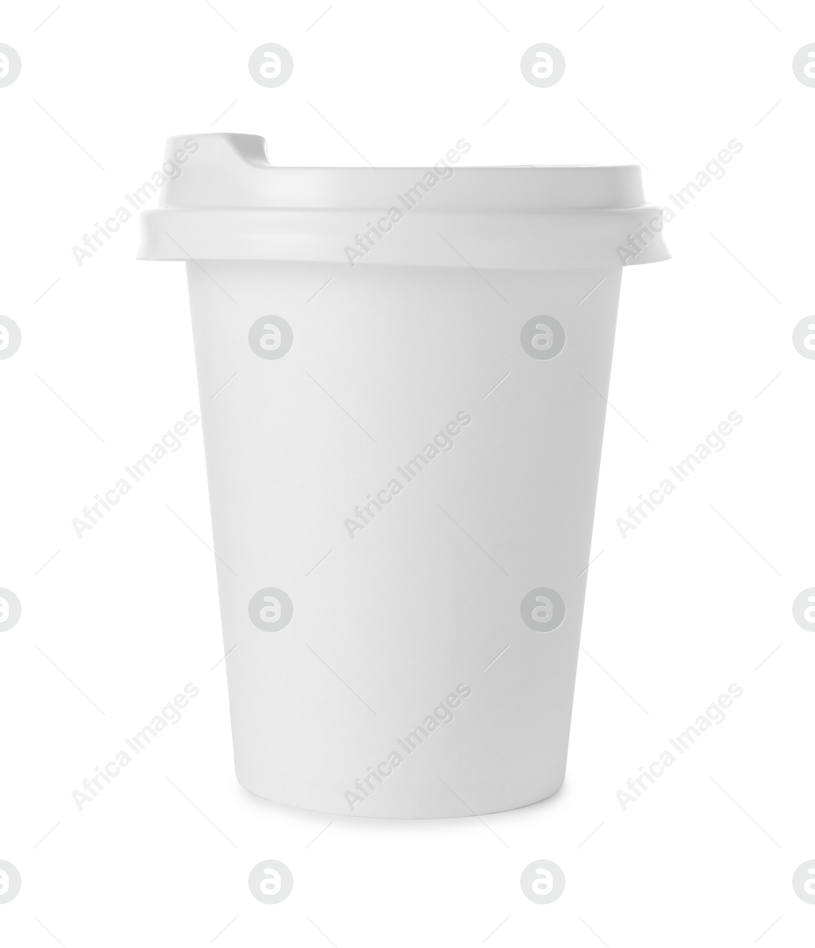 Photo of Paper cup with lid on white background. Mockup for design