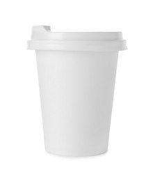 Photo of Paper cup with lid on white background. Mockup for design