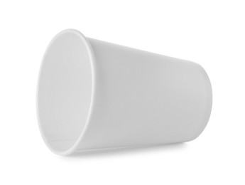 Photo of One paper cup on white background. Mockup for design