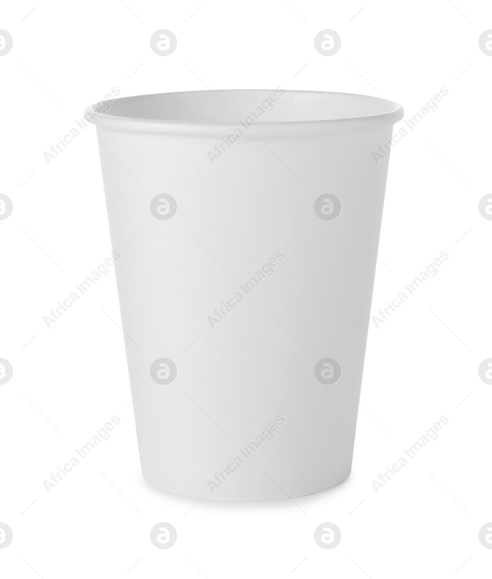 Photo of One paper cup on white background. Mockup for design