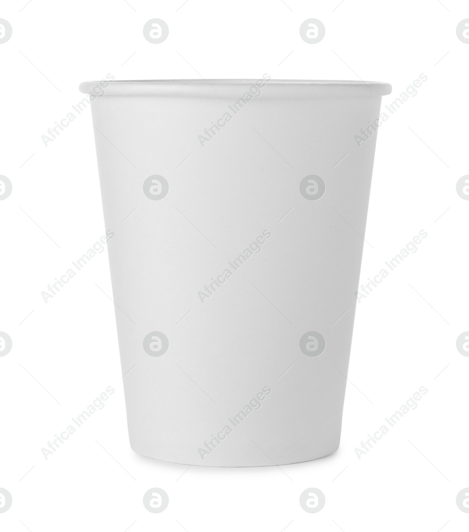 Photo of One paper cup on white background. Mockup for design