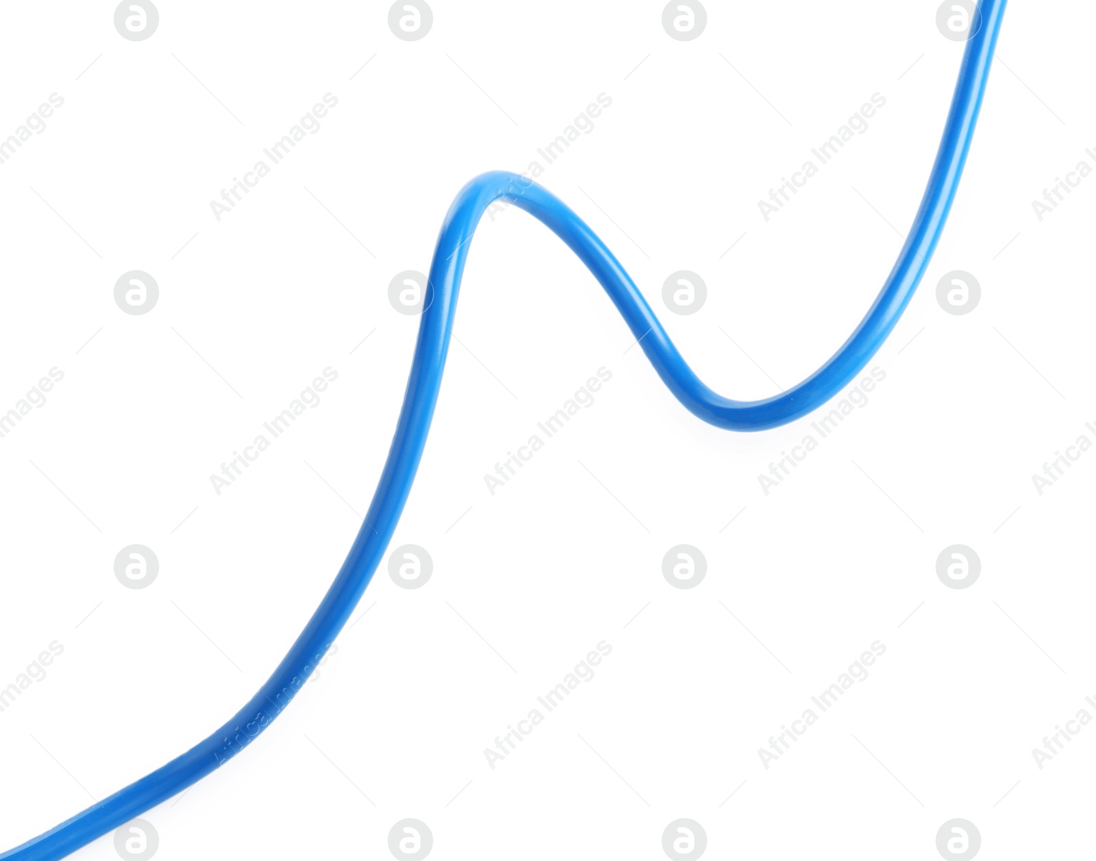 Photo of One blue electrical wire on white background