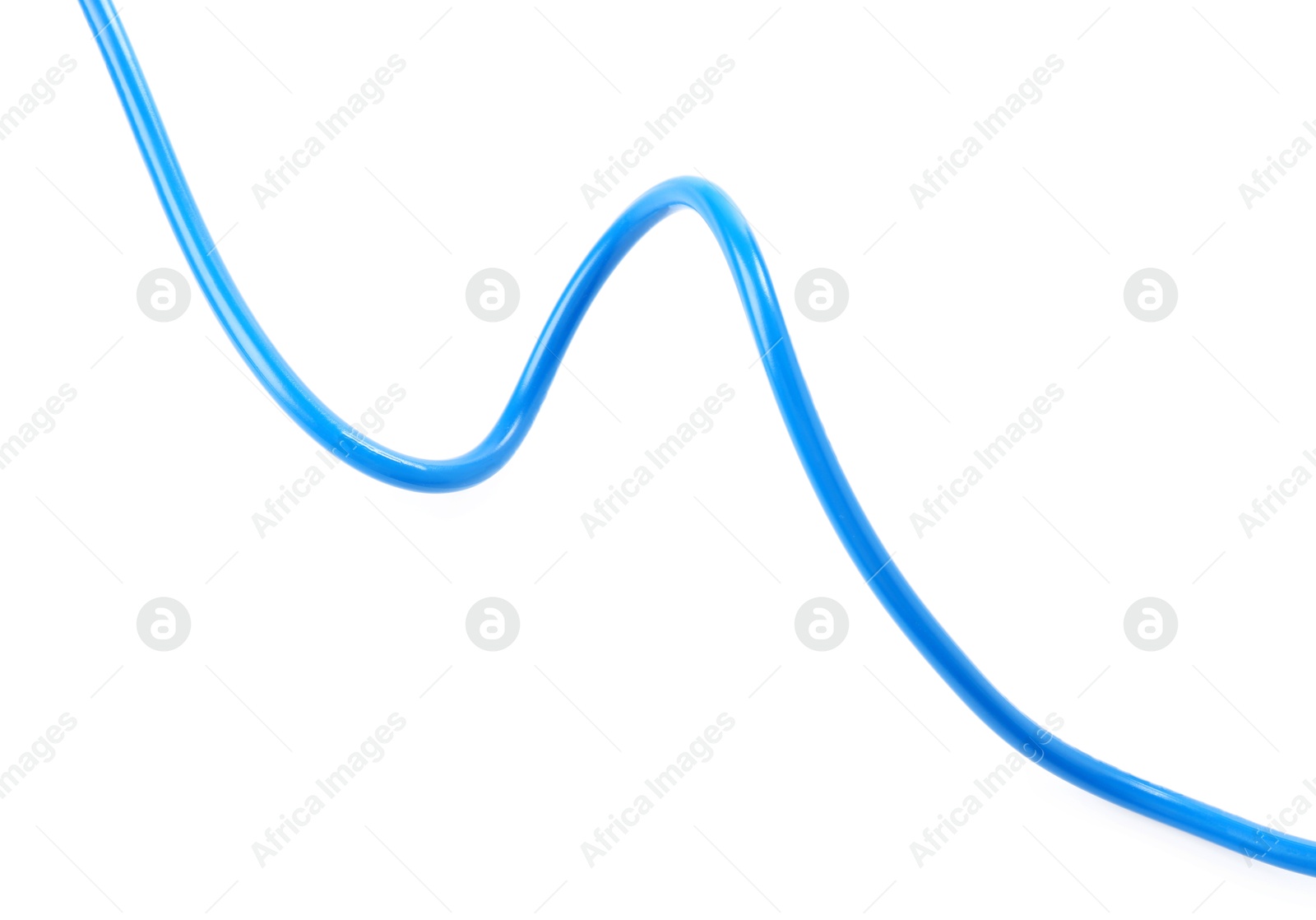 Photo of One blue electrical wire on white background