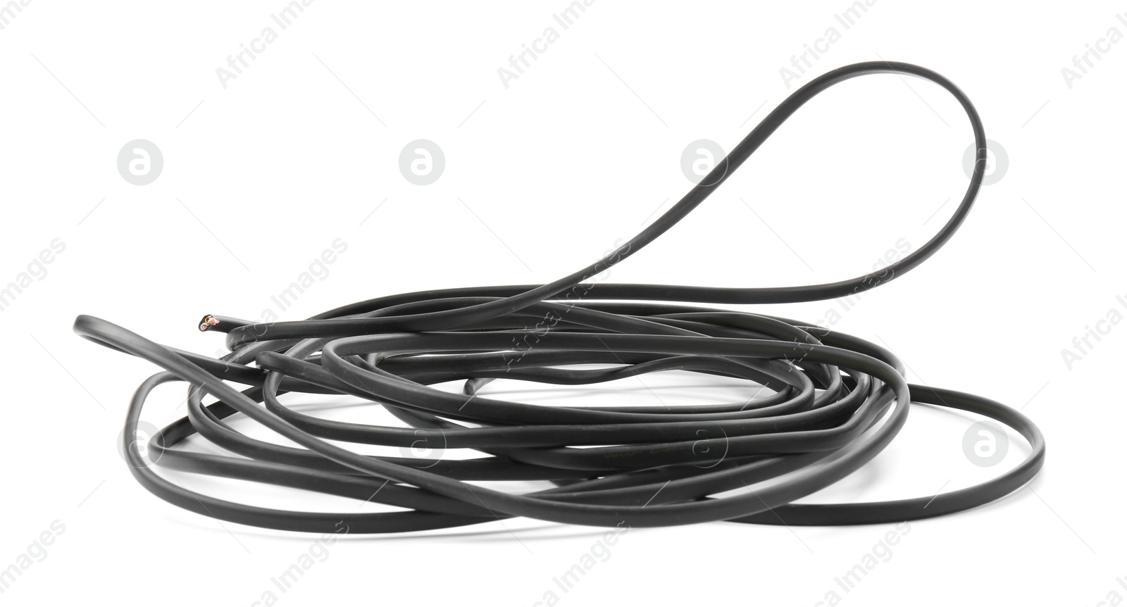 Photo of Tangled insulated electrical wire on white background