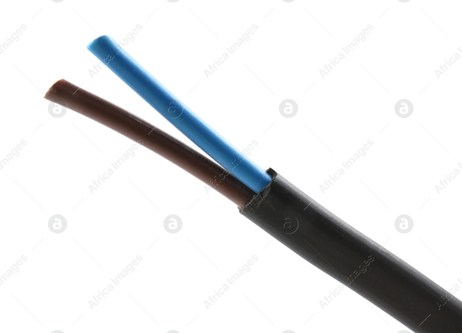 Photo of Black stripped electrical wire on white background