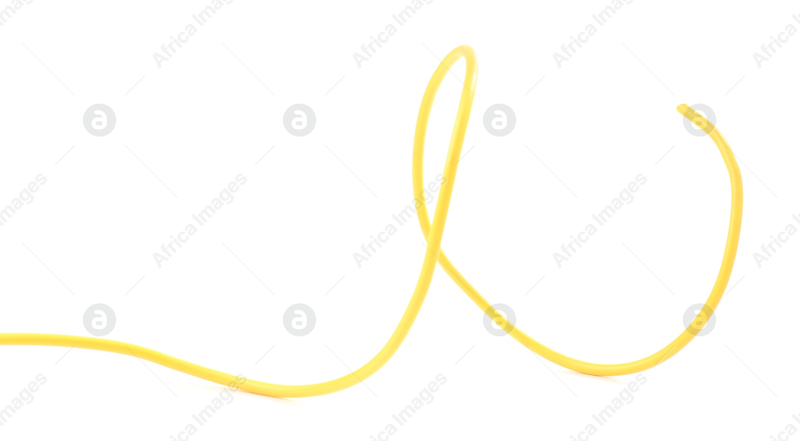 Photo of One insulated electrical wire on white background