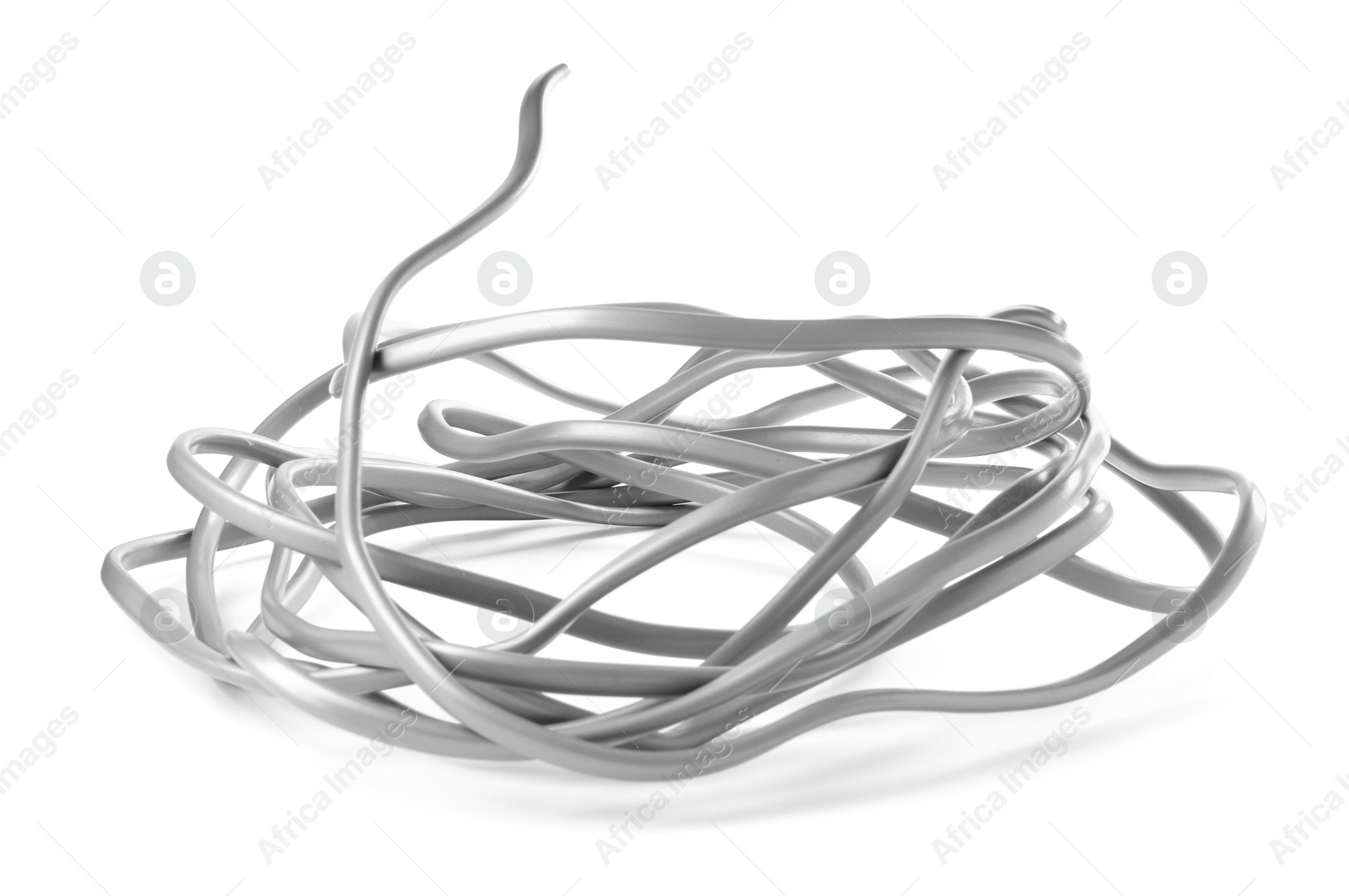 Photo of Tangled insulated electrical wire isolated on white