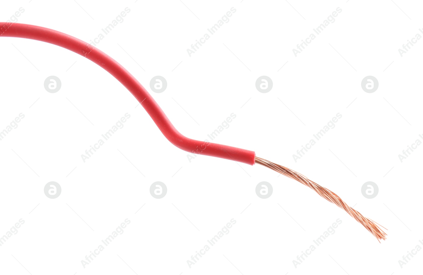 Photo of Stripped electrical wire with copper strands isolated on white