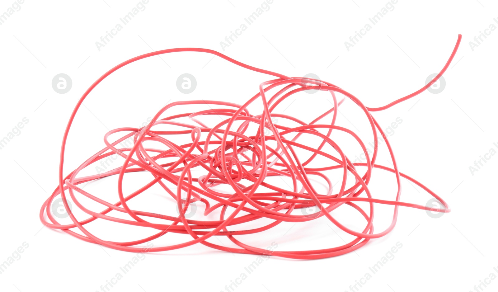 Photo of Tangled insulated electrical wire isolated on white