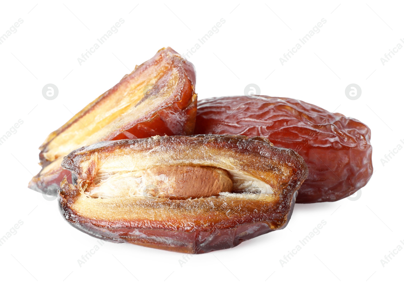 Photo of Three tasty dried dates isolated on white