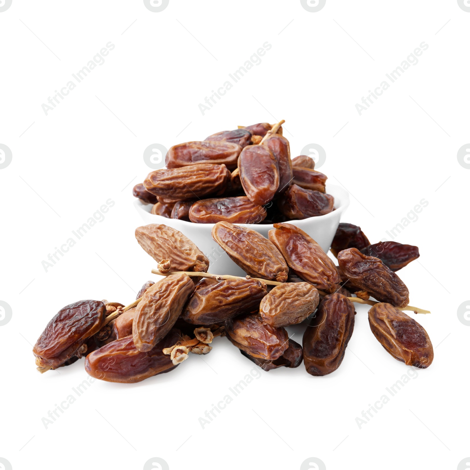 Photo of Many tasty dried dates isolated on white