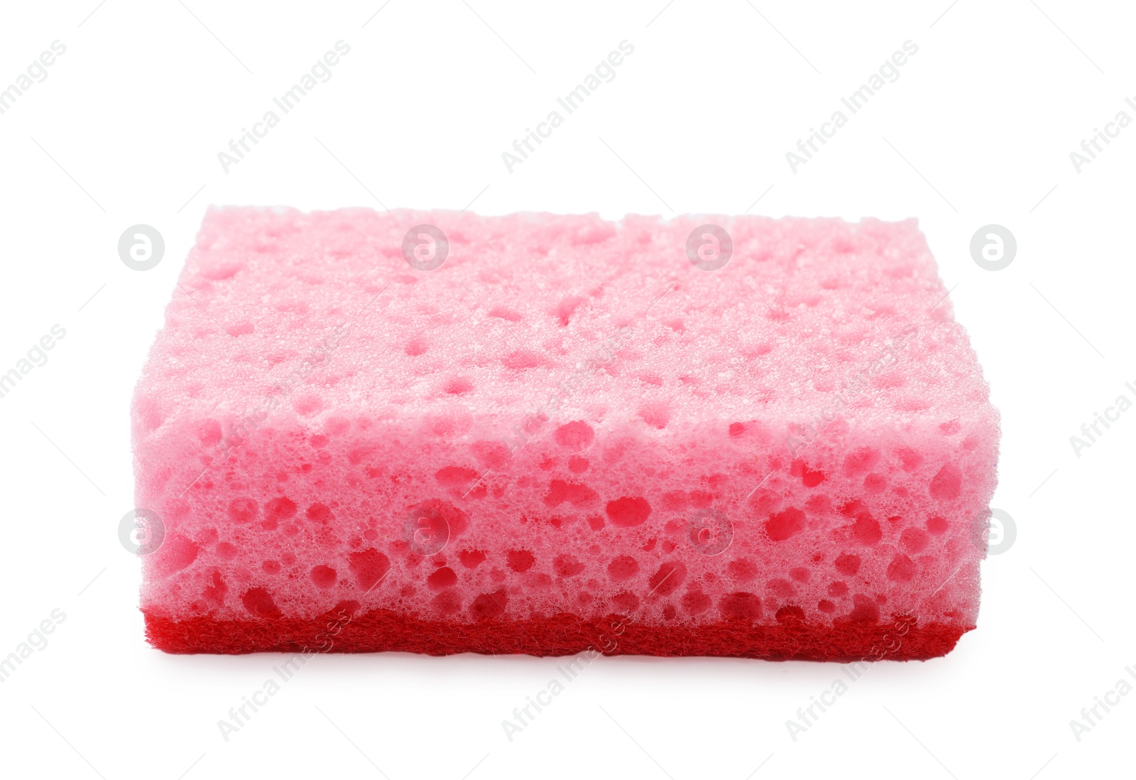 Photo of One pink sponge isolated on white. Cleaning tool