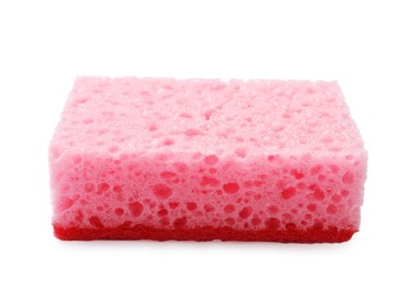 Photo of One pink sponge isolated on white. Cleaning tool