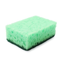 Photo of One green sponge isolated on white. Cleaning tool