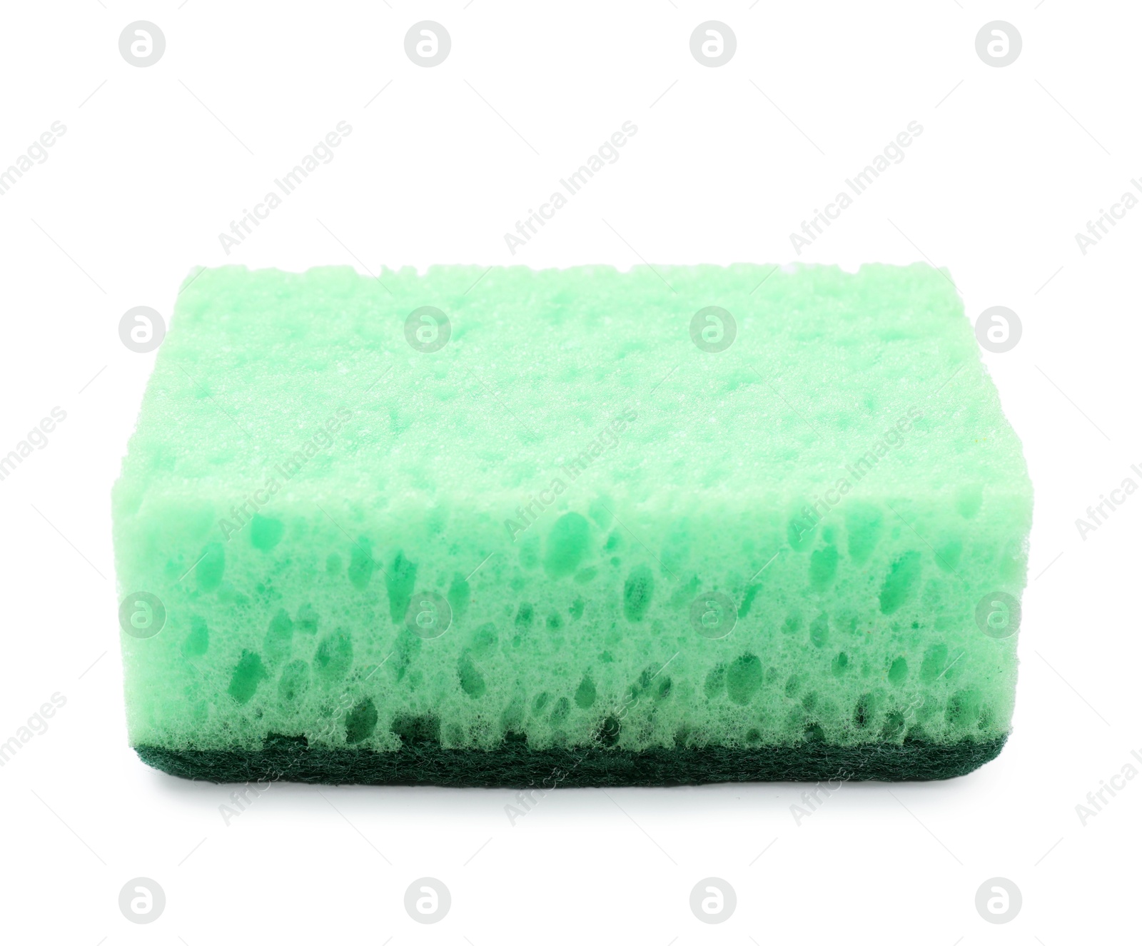 Photo of One green sponge isolated on white. Cleaning tool