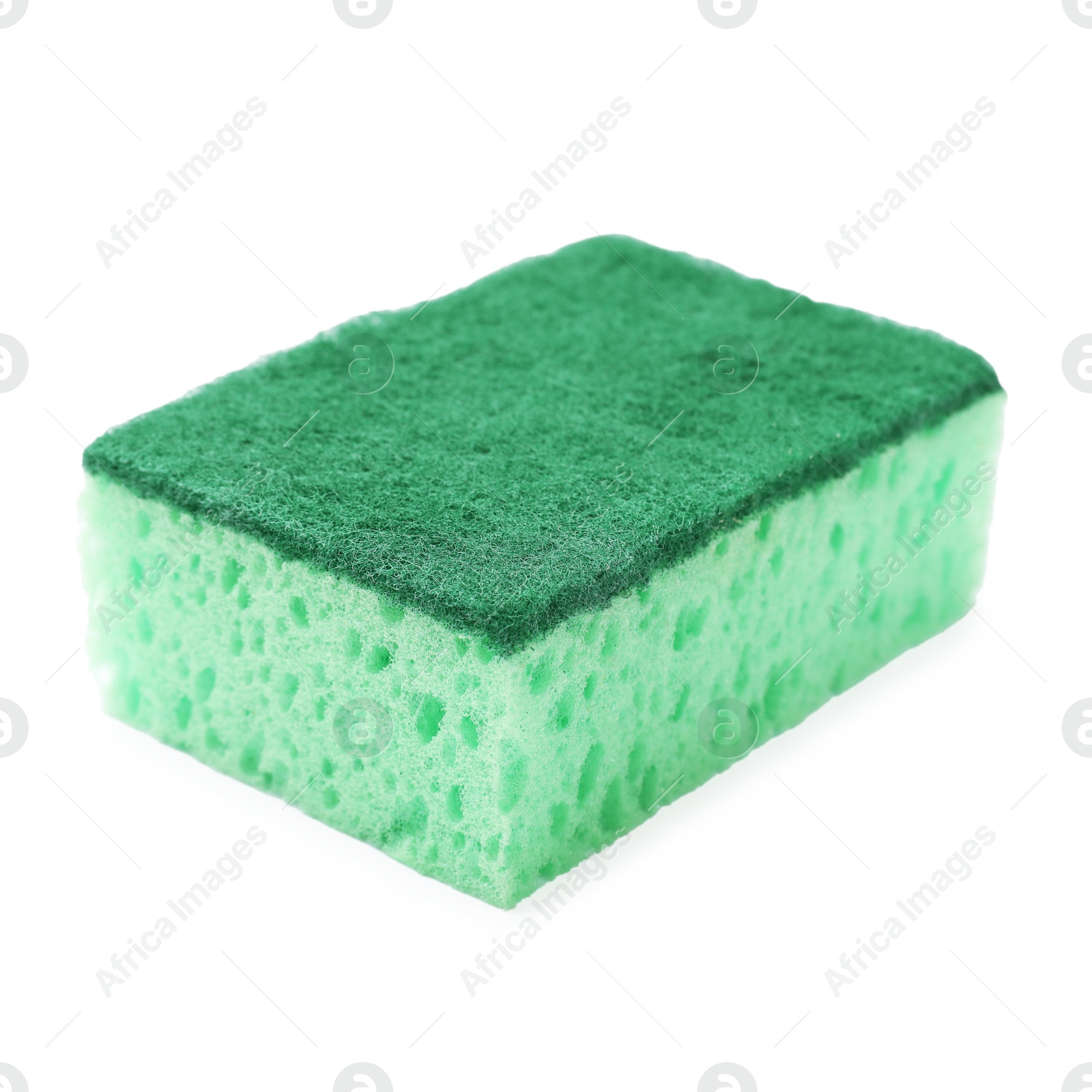 Photo of One green sponge isolated on white. Cleaning tool