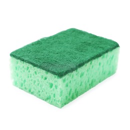 Photo of One green sponge isolated on white. Cleaning tool