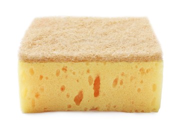 Photo of One yellow sponge isolated on white. Cleaning tool