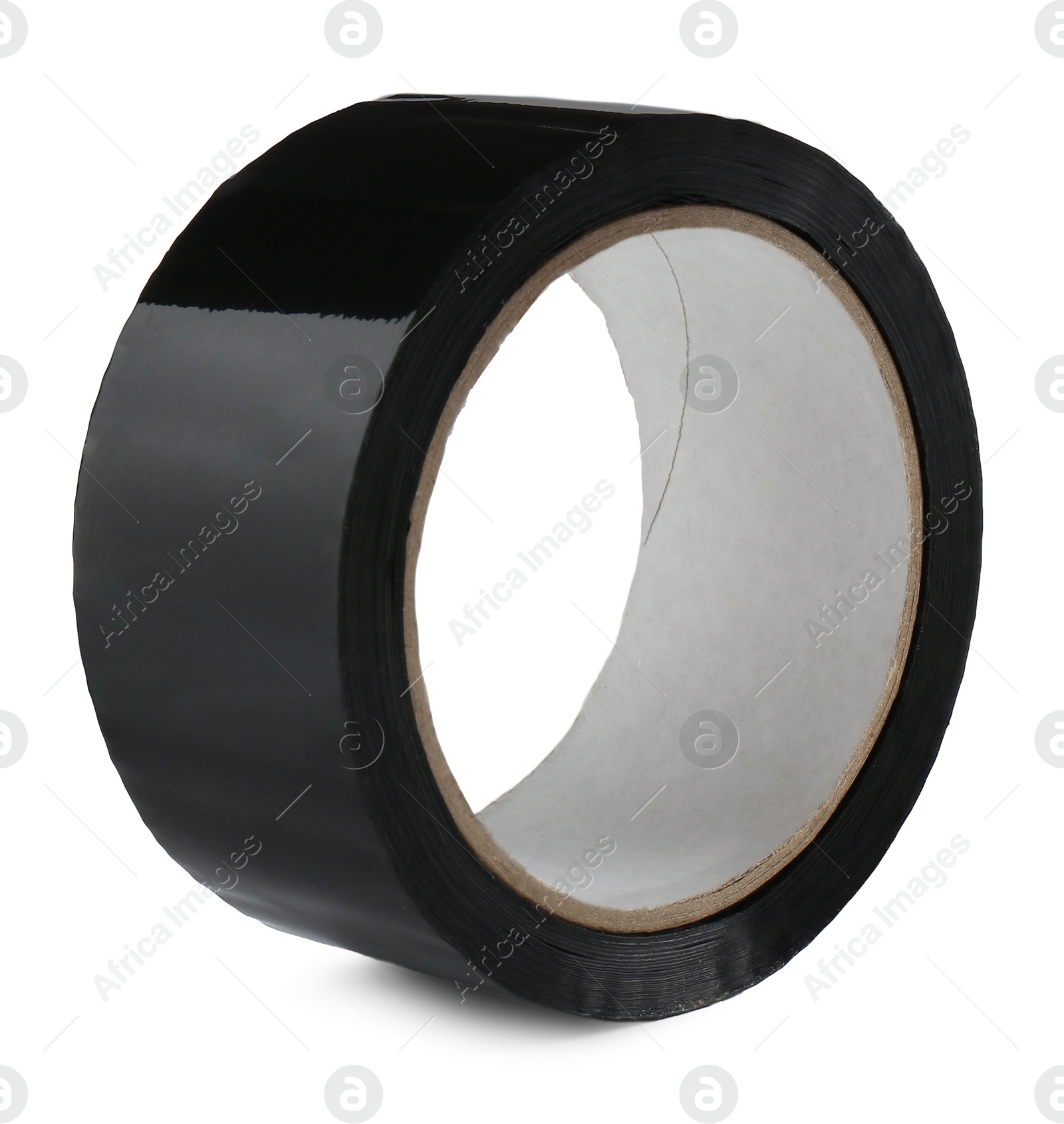 Photo of Roll of black adhesive tape isolated on white