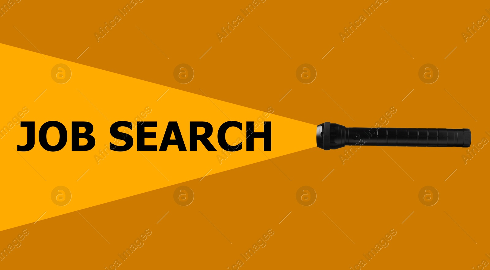 Image of Job Search words in light of flashlight on orange background, banner design