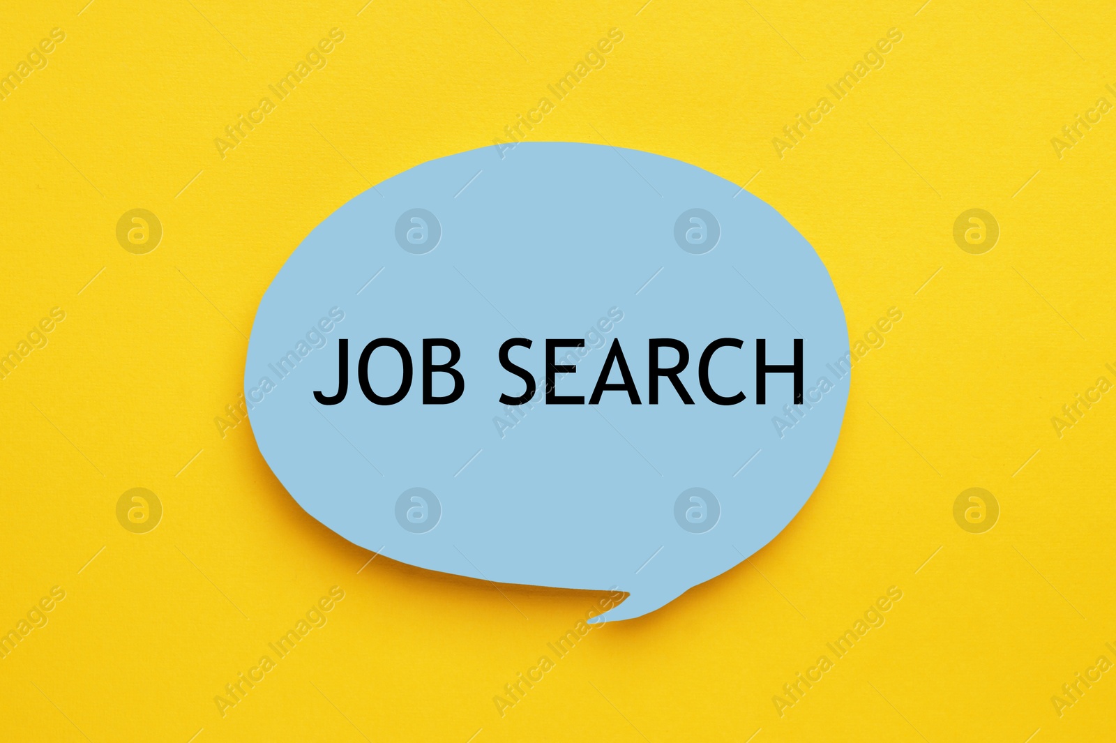 Image of Job search. Note in shape of speech bubble with words on yellow background