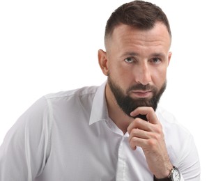 Photo of Portrait of handsome bearded man on white background