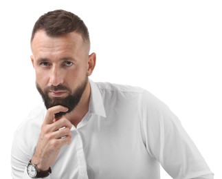 Photo of Portrait of handsome bearded man on white background