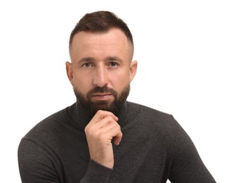 Photo of Portrait of handsome bearded man on white background