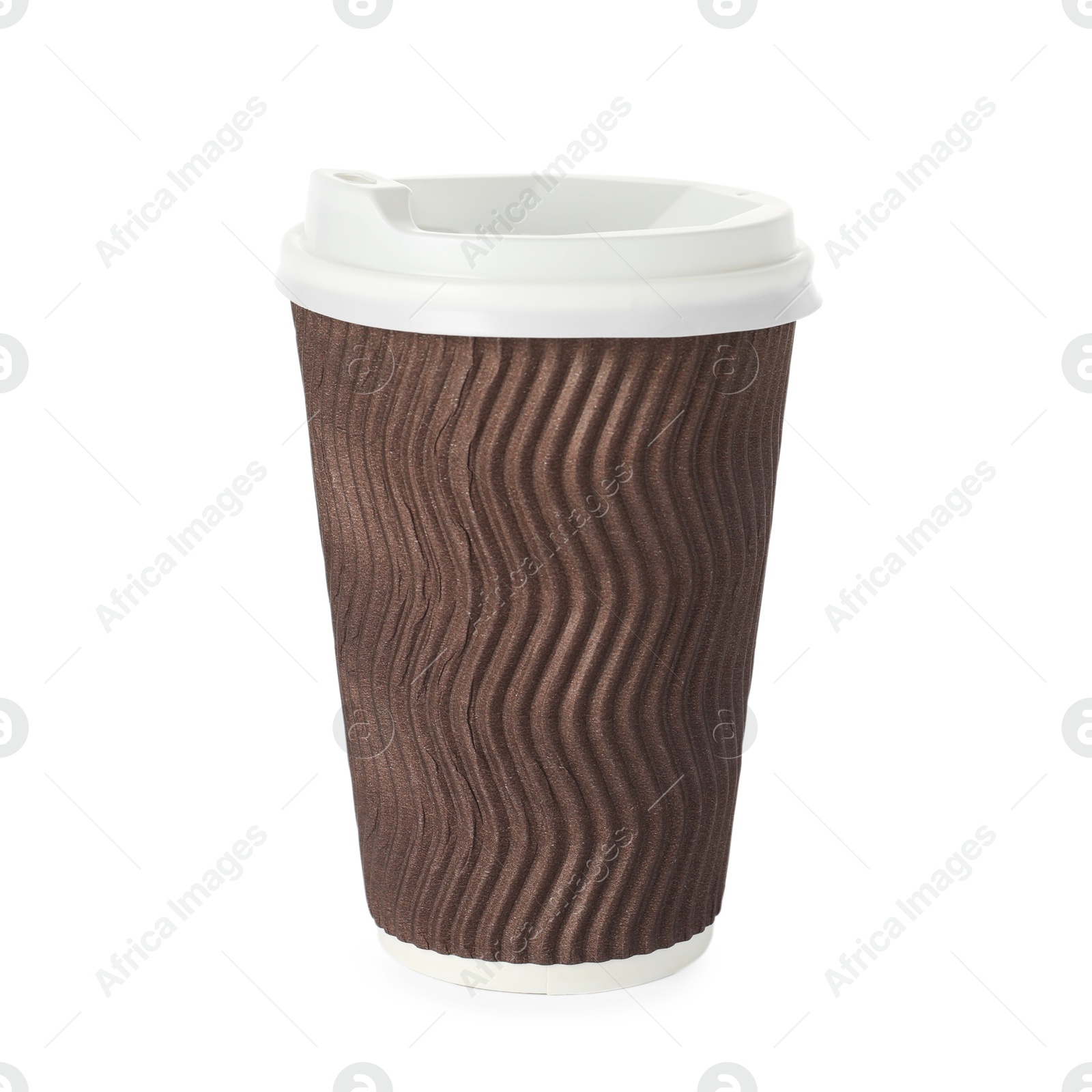 Photo of Paper cup with lid on white background. Mockup for design