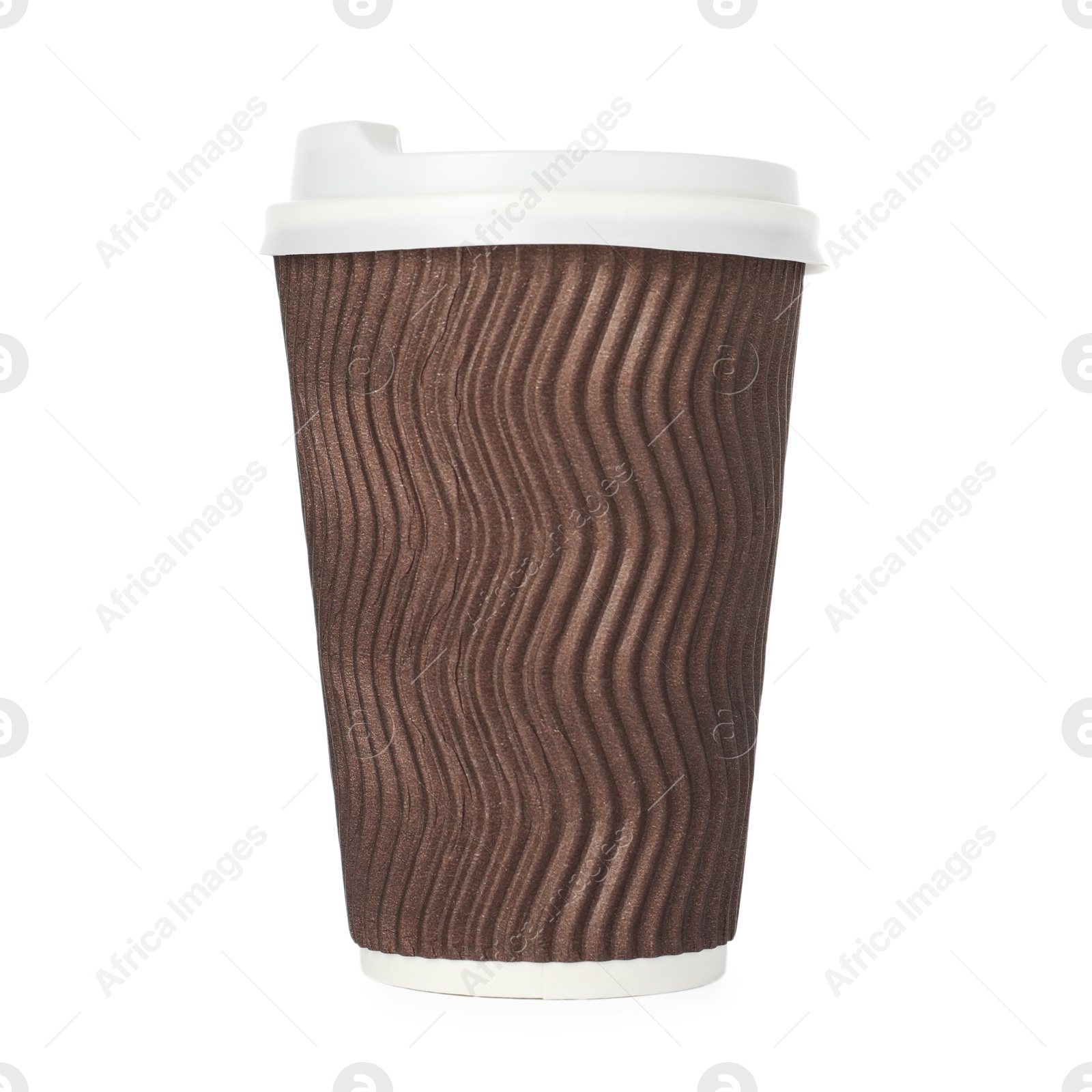 Photo of Paper cup with lid on white background. Mockup for design