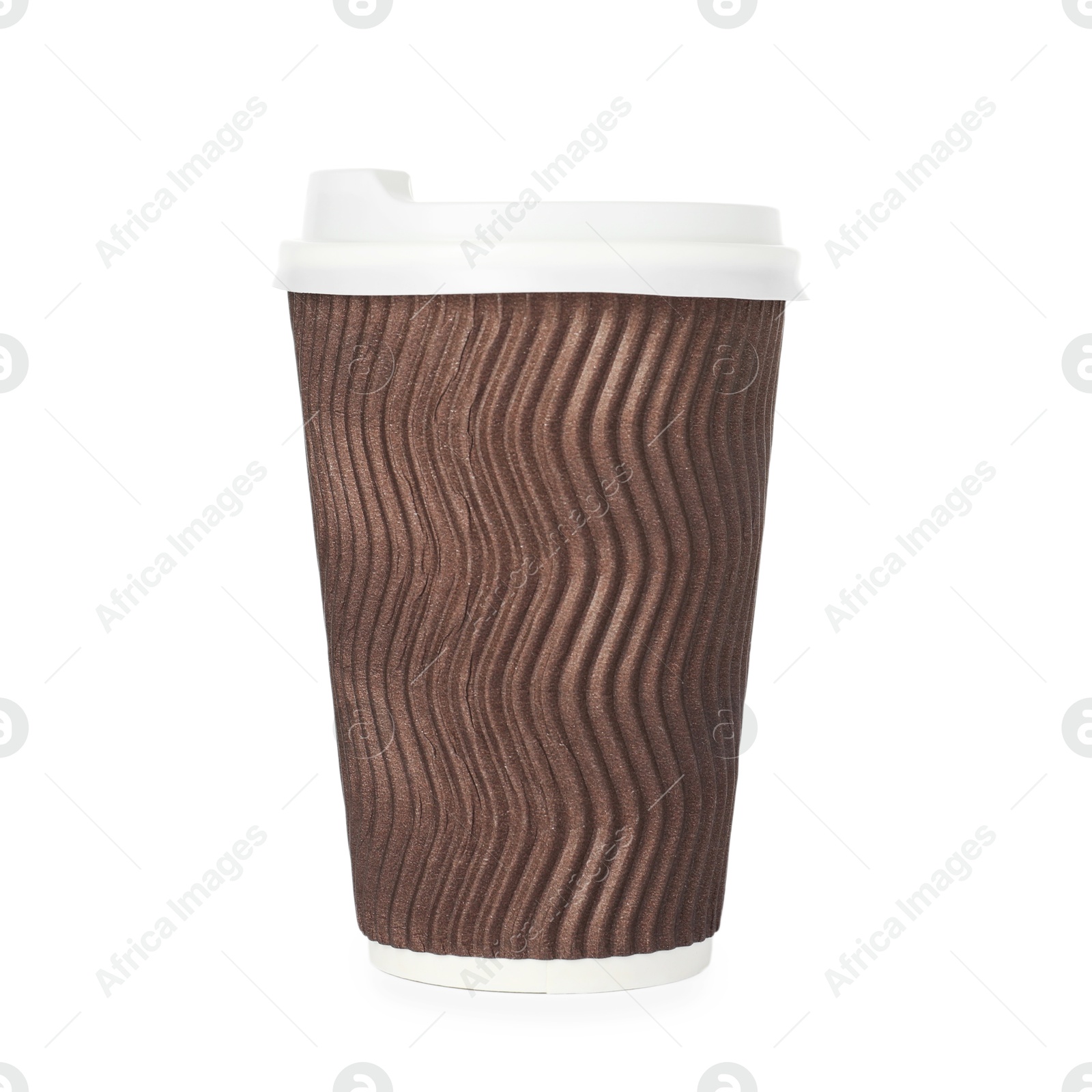 Photo of Paper cup with lid on white background. Mockup for design