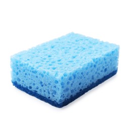 Photo of One blue sponge isolated on white. Cleaning tool