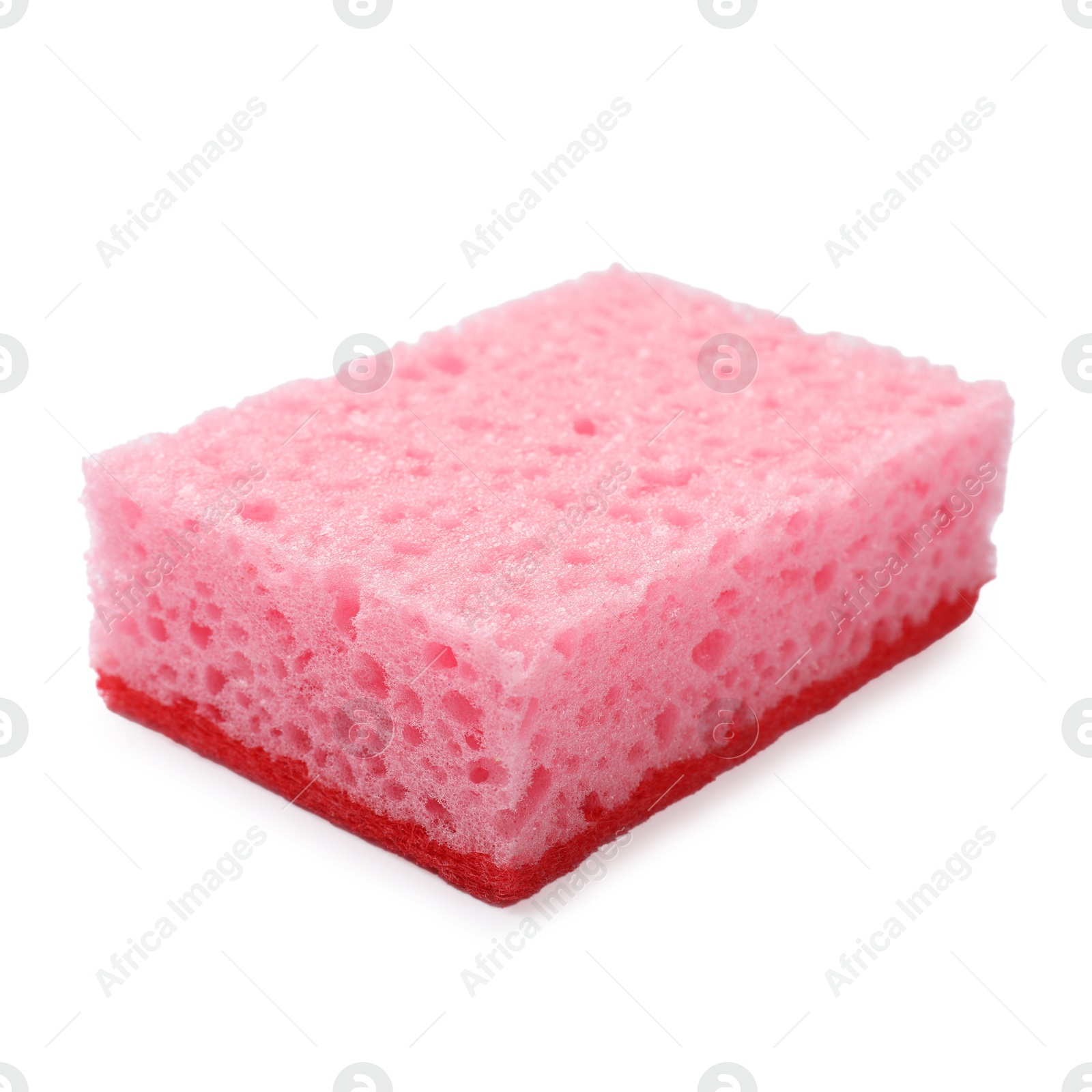 Photo of One pink sponge isolated on white. Cleaning tool