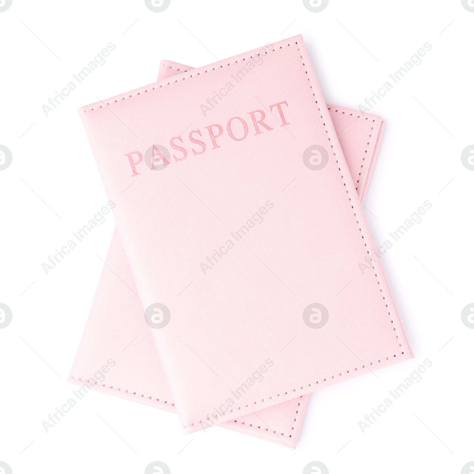 Photo of Passports in bright covers isolated on white, top view