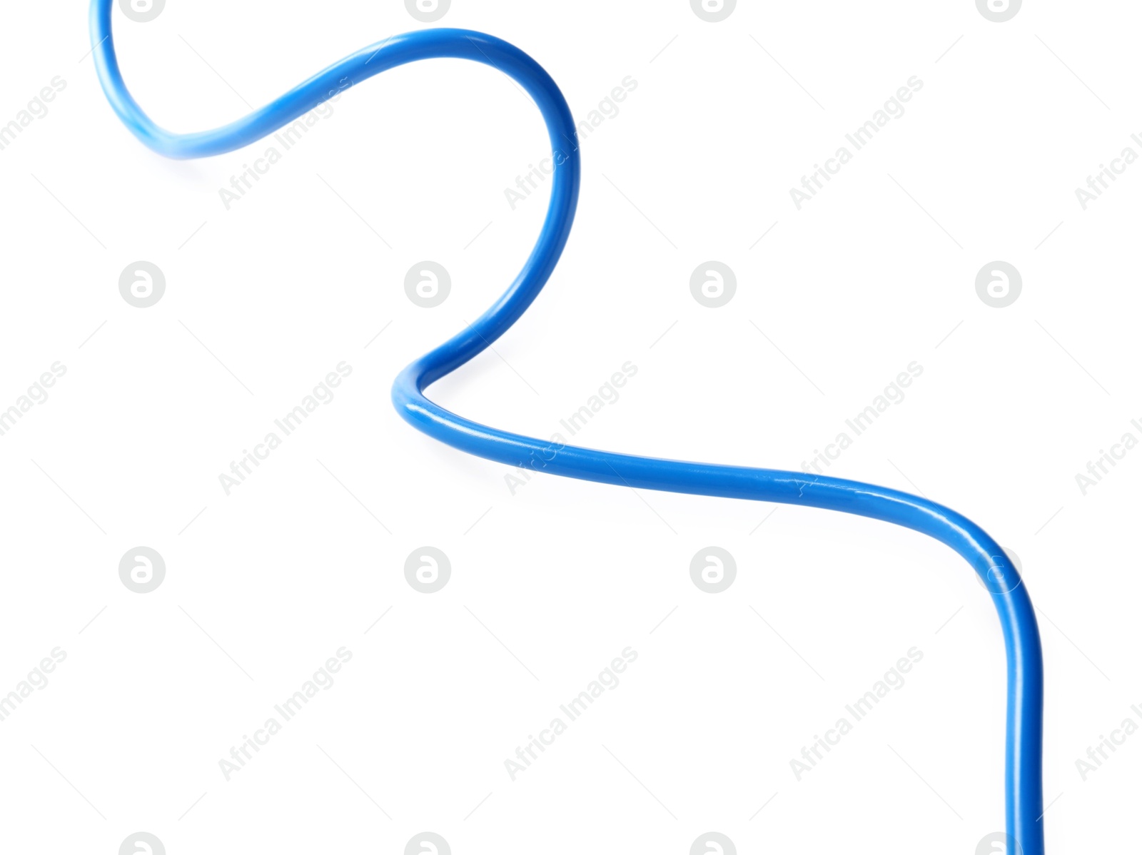 Photo of One blue electrical wire isolated on white