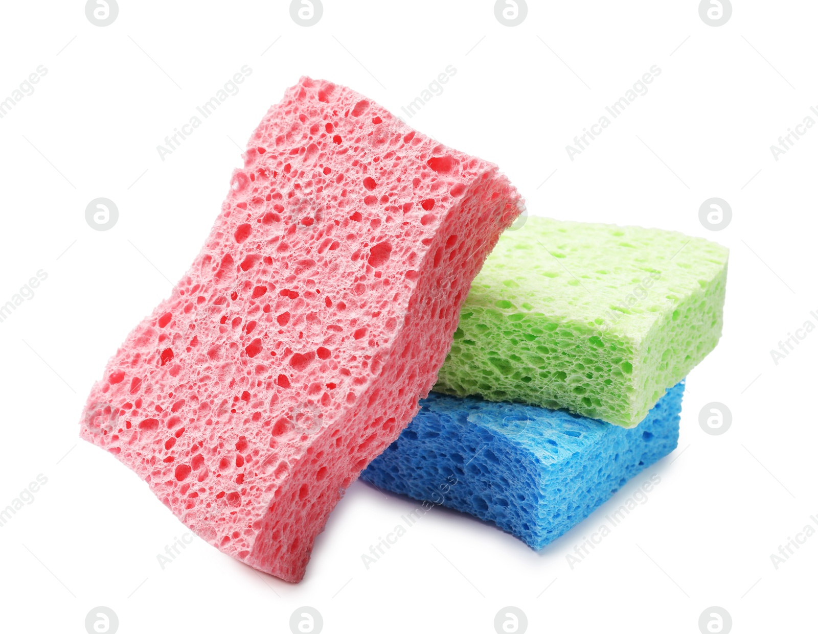 Photo of Soft sponges isolated on white. Cleaning tool