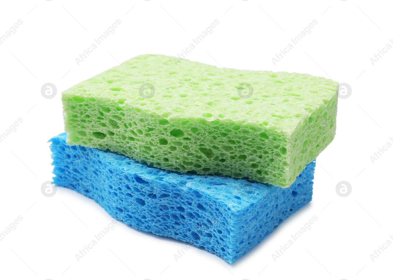 Photo of Soft sponges isolated on white. Cleaning tool