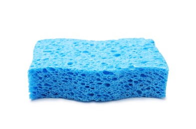 Photo of One blue sponge isolated on white. Cleaning tool