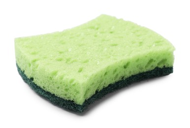 Photo of One green sponge isolated on white. Cleaning tool