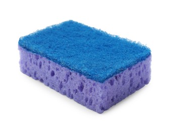 Photo of One purple sponge isolated on white. Cleaning tool