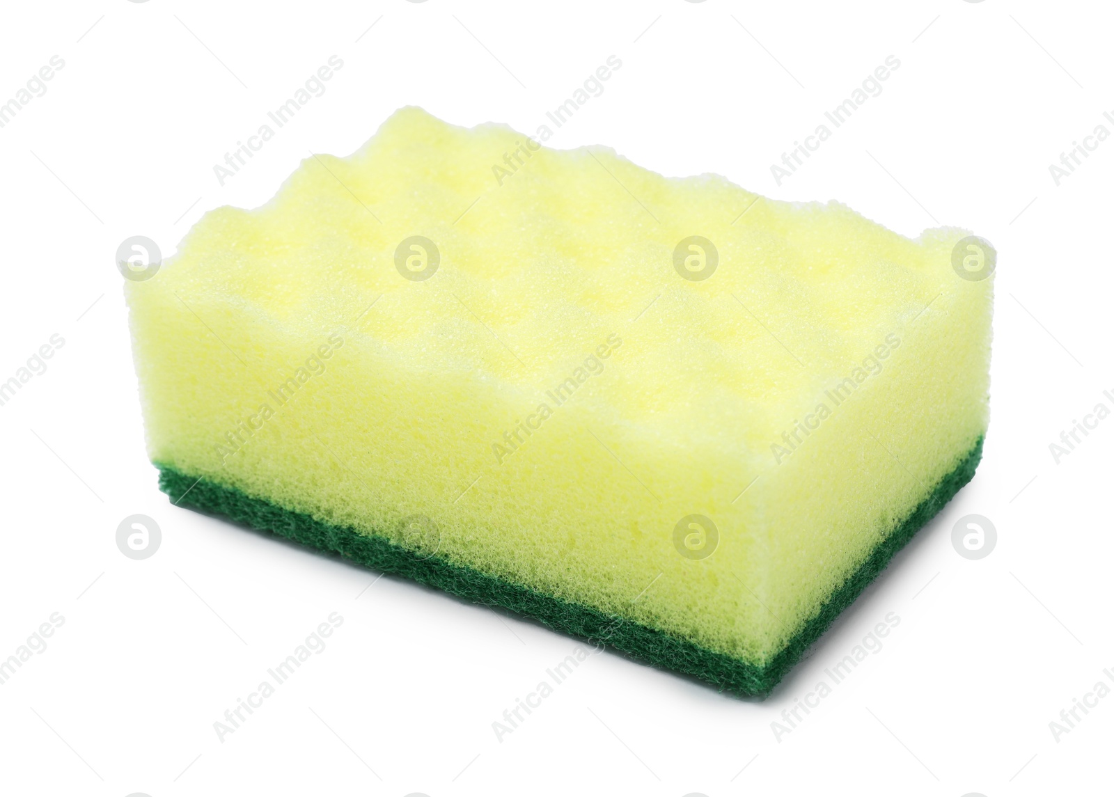 Photo of One yellow sponge isolated on white. Cleaning tool