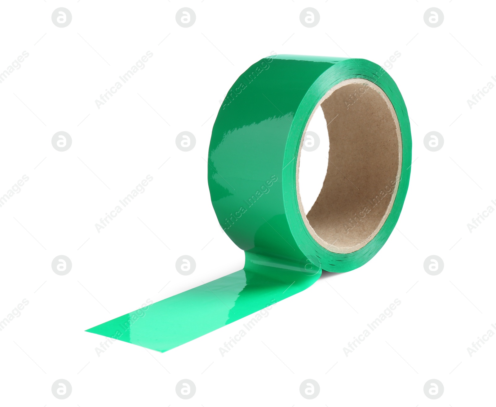 Photo of Roll of green adhesive tape isolated on white