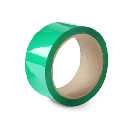 Photo of Roll of green adhesive tape isolated on white